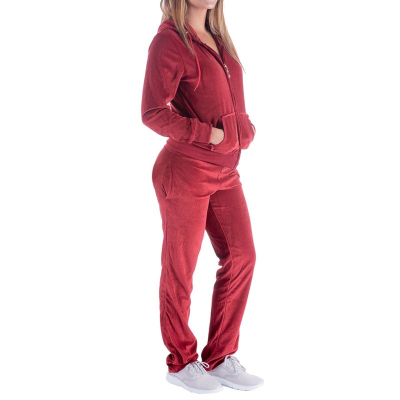 Facitisu Womens Velour Sweatsuit Solid TracksuitSet Hoodie and Pants Casual Zip Up Outfits Set Jogging Suit Small Brick Red - Image 2